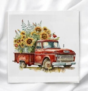 Camión rojo con panel de tela de girasoles para acolchado costura artesanía 15150220846 - Imagen 1 de 2