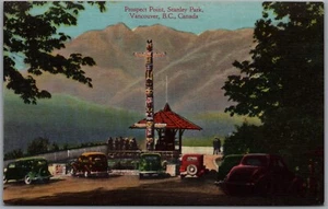 Postcard Vancouver British Columbia Prospect Point Stanley Park Totem Pole Cars - Bild 1 von 2