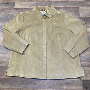 JL Studio Women’s Brown Suede Leather Jacket Sz 22w Tan Leather Metal Snap - Picture 1 of 10