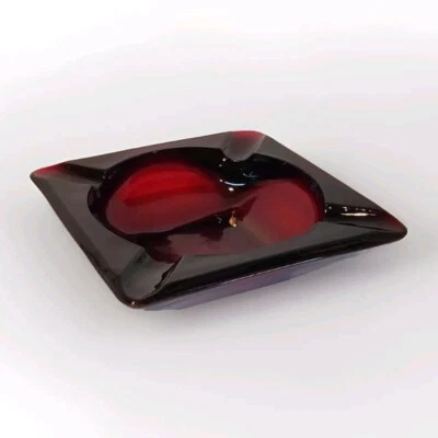 Anchor Hocking Royal Ruby Red Glass Ashtray 1960s Mid-Century Modern Home Decor - Image 1 of 4