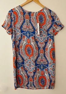 Schönes GLAMOURÖSES Minikleid mit Blau/Koralle Paisleymuster. Größe 10. Neu - Bild 1 von 4