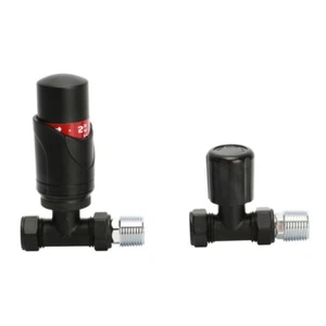 Black TRV Valves Straight – With Lock Valve Set for 15mm - Picture 1 of 1