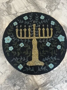 Set of 6 Hand-Made Hanukkah Large 15 Inch Diameter Beaded Placemat. - Picture 1 of 7