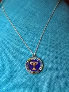 Beautiful Stained Glass Hanukkah Pendant on Sterling Silver 925 Italian Chain - Picture 1 of 6
