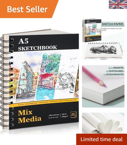 A5 Sketch Book for Drawing 160gsm, 60 Sheets Spiral Mixed Media ...