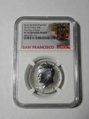 2018 S Reverse Proof Silver Kennedy Half Dollar NGC PF 70 RP  First Day of issue - Image 1 of 2