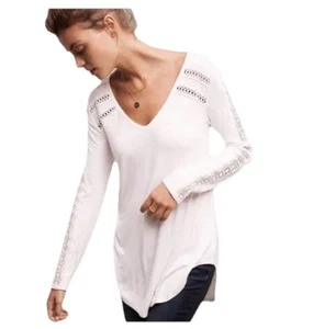 Top donna Anthropologie Deletta viola lavanda uncinetto scollo a V manica lunga S - Foto 1 di 15