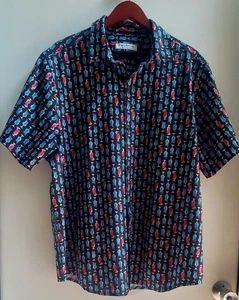 Tommy Bahama Camp Shirt XL The Bahama Coast Tropical Drink Print Black/Blu/Pnk - Picture 1 of 5