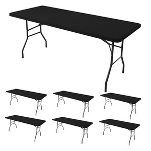 Fitted Tablecloth for 8 Foot Rectangle Tables-6 Pack Black Elastic Outdoor - Picture 1 of 8