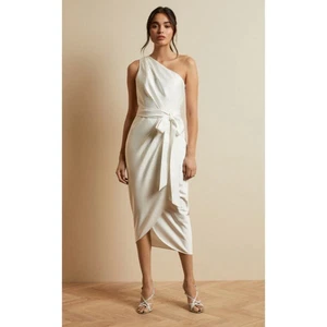 Ted Baker London Gabie One Shoulder Drape Sash Ivory Midi Dress US Size 1 NWT - Picture 1 of 12