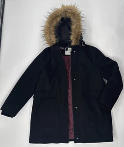 Abrigo de lana Tommy Hilfiger para mujer grande negro grueso ribete de piel forro acolchado con capucha - Imagen 1 de 13