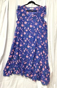 The Fox and The Mermaid Blue Floral 100% Cotton Dress Boho Summer Womens M/L - Bild 1 von 13