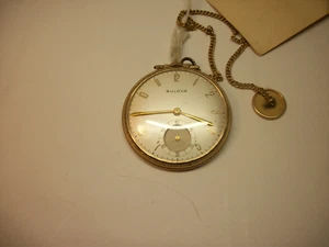 Bulova model 17 AH 17 jewel rolled gold plate pocket watch w/ chain runs - Picture 1 of 4