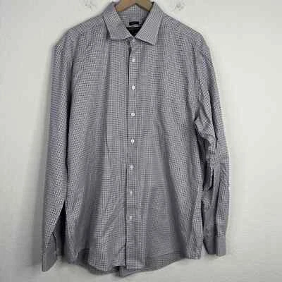 Pronto Uomo Shirt Men's 2XLT Blue Gray Plaid Shepherds Check Long Sleeve Preppy - Image 1 of 4