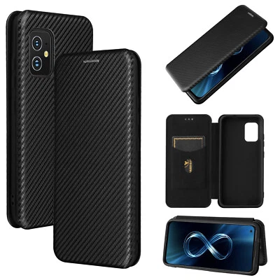 Funda tipo billetera de fibra de carbono abatible híbrida de lujo a prueba de golpes para Asus Zenfone 8 Foto 1 de 4