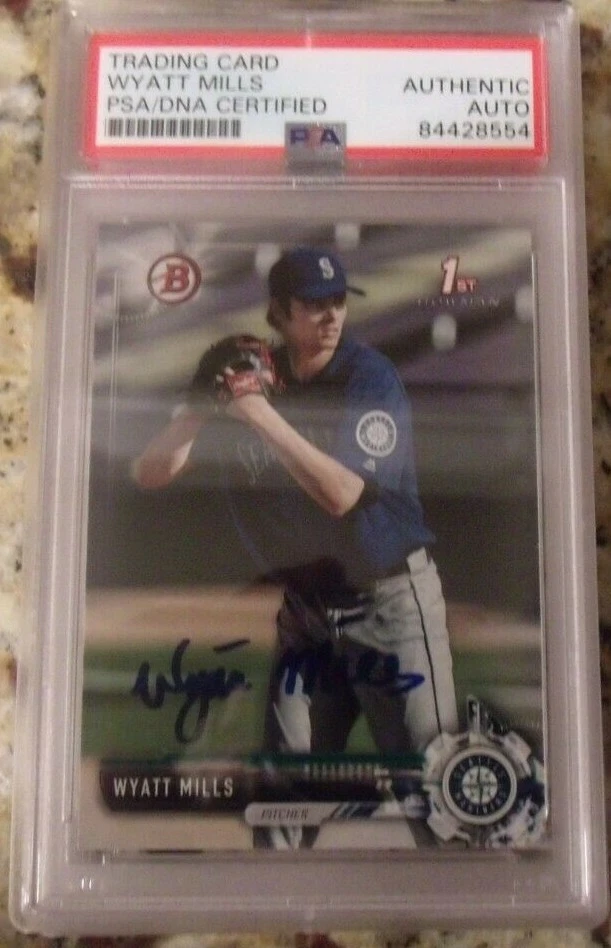 WYATT MILLS 2017 BOWMAN DRAFT HAND SIGNED AUTO MLB PSA/DNA SLABBED - Image 1 of 1