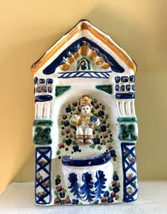 Antique French HOLY WATER FONT religious -glaze on pottery - 10" x 6" Folk Art - Picture 1 of 11