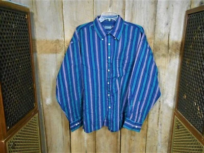 Vintage Members Only Men's shirt- Stripe Cotton blend -XL-Cool Blue Stripe - Image 1 of 3
