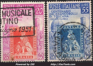 ITALIE 100 ANS DU PREMIER TIMBRE DE TOSCANE N° 591/592 AVEC OBLITERATION  - Picture 1 of 1