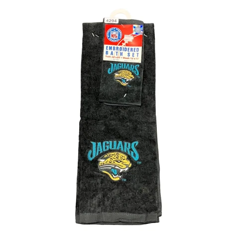 Vintage NFL Jacksonville Jaguars 2 Piece Embroidered Black Bath Towel Set Cover