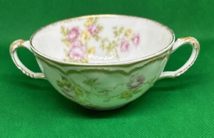 HAVILAND Limoges, (10) Antique Cream Soup Cups -H3691- YELLOW/PINK ROSES, EUC - Picture 1 of 9