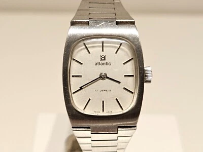 VINTAGE RARE STAINELSS STEEL MECHANICAL LADIES WATCH BRACELET "ATLANTIC" 17 J. - Image 1 of 4