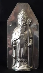 N°428- MOULE A CHOCOLAT ANCIEN -2 PARTIES-ST.NICOLAS -INOX 15 cm RARE-MOLD - Foto 1 di 3