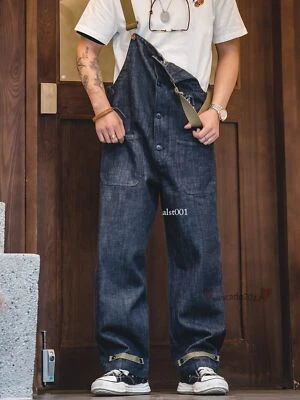 Men's Navy Deck Overalls Vintage Cargo Salopette Homme Jumpsuit Motorcycle Jeans - Photo 1/4