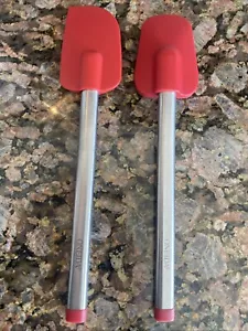Oneida Set Of 2 12inch Red Silicone Spatula Scrapers Stainless Steel Handel - Picture 1 of 12