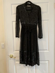 1970s Judith Ann For Heiser Egan Vintage Sheer Black Silk Chiffon Sequin Dress - Bild 1 von 12