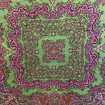 VTG 60’s Burmel Paisley Lime/Fushia Silk Scarf Hand Rolled Victorian  Boho 25” - Image 1 of 4