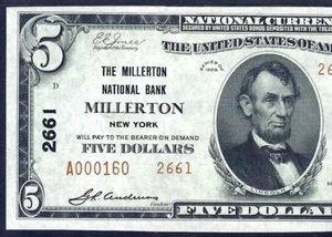 🇺🇸 NY 1929 $5 TYPE-2 ♚♚MILLERTON, NEW YORK♚♚ PMG CH UNC 64 EPQ HARD TO FIND - Picture 1 of 3