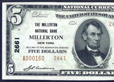 🇺🇸 NY 1929 $5 TYPE-2 ♚♚MILLERTON, NEW YORK♚♚ PMG CH UNC 64 EPQ HARD TO FIND - Image 1 of 3