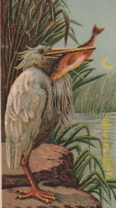 Victorian Stock Trade Card Bookmark Heron by River Catches Fish 6.5 x 2.75 - Bild 1 von 3