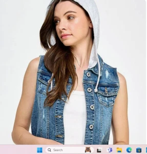 Ladies Stretched Denim Vest Hooded. Blue Age Brand, Size S, Med Blue - Picture 1 of 1