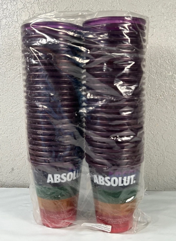 Absolut Vodka 12 0z stadium cups Pack Of 50 New Old Stock Sealed & reusable - Image 1 of 3