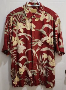 Tommy Bahama kurzärmeliges hawaiianisches Camphemd rot Blumenmuster Größe M 100 % Seide - Bild 1 von 10