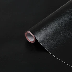 STICKYBACK PLASTIC FABLON 2m x 45cm MAKEOVER BLACK LEATHER SELF ADHESIVE WRAP - Picture 1 of 15