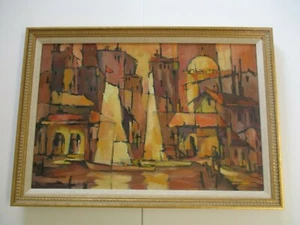 VINTAGE OIL PAINTING CUBIST CUBISM EXPRESSIONIST MODERNIST SIGNED - Picture 1 of 8