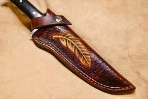 Custom Leather Sheath w/feather for Buck 124 - Picture 1 of 3