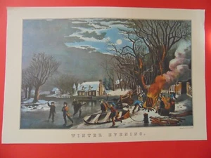 Currier & Ives Kalender Topper Print 1990 WINTERABEND - Bild 1 von 1