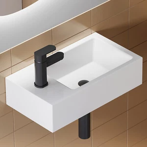 Small Wall Mount Vessel Sink Rectangle Sink White Ceramic Bathroom Sink, Left - Bild 1 von 9