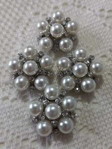 4 Small Silver Pearl + Rhinestone Metal Shank Buttons Approx - 18mm - Picture 1 of 4