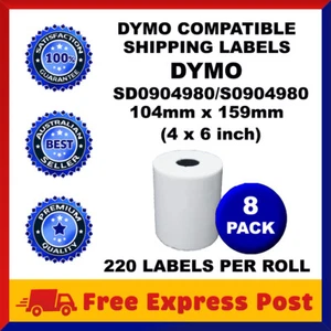 8 Rolls SD0904980 Compatible Dymo 4XL S0904980 Shipping Labels 104mm x 159mm - Picture 1 of 6