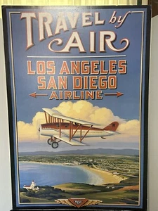 Travel by AIR Los Angeles, San Diego Airline 26" X 38" Travel Poster Decor/Ad - Picture 1 of 12