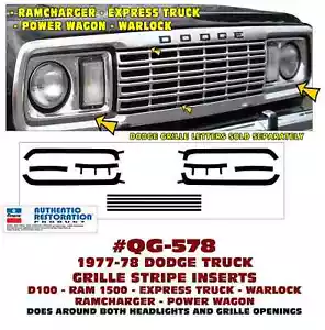 QG-578 1977 1978 DODGE TRUCK - GRILLE STRIPE INSERTS - DECAL - LICENSED - Foto 1 di 2
