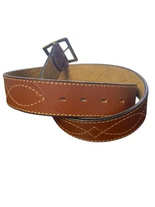 Leather Belt Solid Brass Buckle Size 34-35 READ 1.75" Wide Brown Cowboy Western - Picture 1 of 5