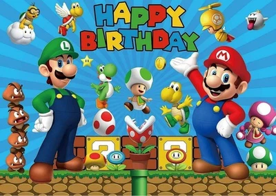Mario Theme Party Background Children Birthday Party Photo Backdrop Decor - Image 1 of 4