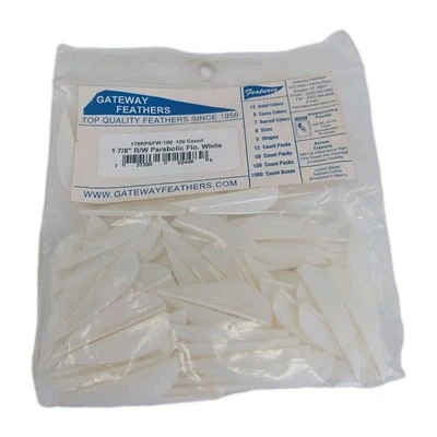 100 Pack Gateway Feathers 1 7/8" Right Wing: Parabolic Flo White 178RPSFW-100 - Image 1 of 4