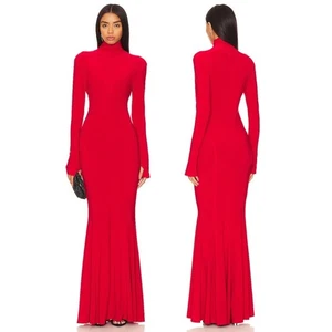 Norma Kamali Fischschwanzkleid Langarm Rollkragen Gala Party formell rot Small - Bild 1 von 10
